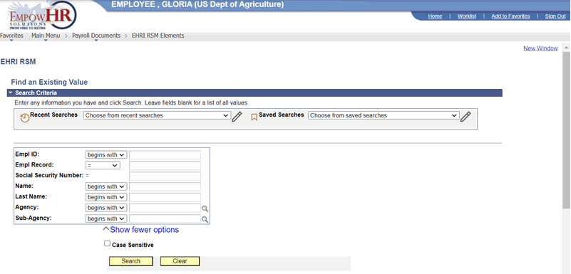 EHRI RSM Page - Find an Existing Value